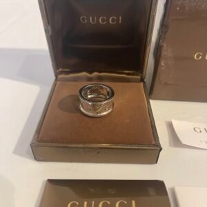 Gucci White Gold Thick Gucci Ring